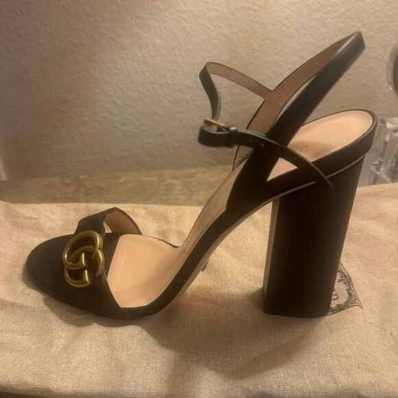 Authentic Gucci Black Leather Block Heel Sandals - Size 41 1/2 - Picture 1 of 4